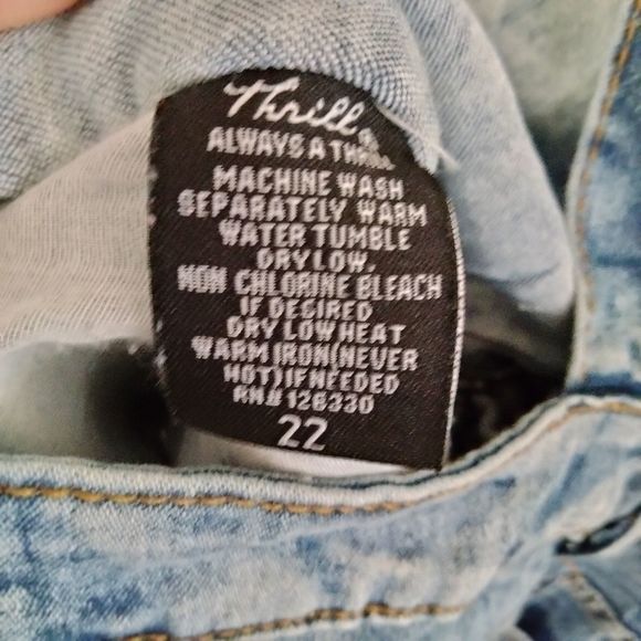 Thrill Extremely Distressed Blue Denim Overalls Size 22 - Picture 7 of 9